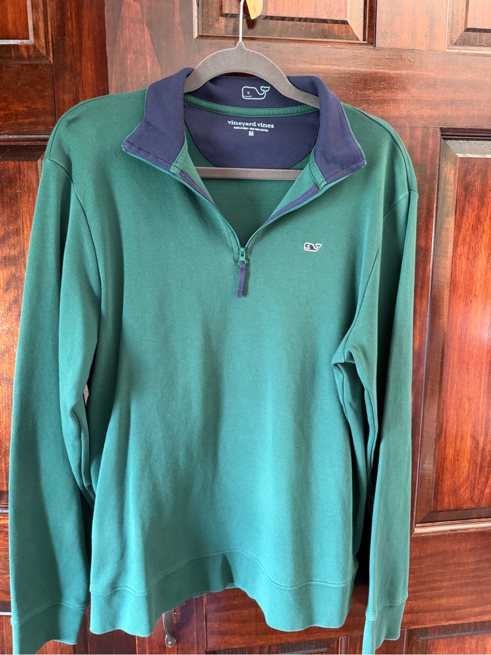 Vineyard Vines Men’s Green Quarter-Zip Pullover with Navy Trim